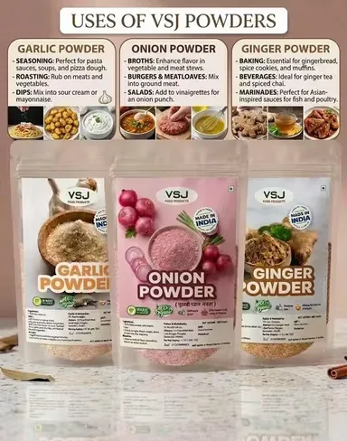 Ginger Onion Garlic Powder Combo Pack | Dehydrated Spice Trio | Ready to Use Cooking Powder | No Preservatives | 150g thumbnail 1