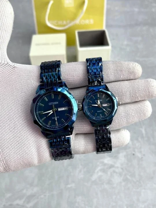 Citizen Classic Couple Eco-Drive Stainless Steel Analog Watch Set for Men & Women with Sapphire Crystal Premium Matching Pair Watches image 2