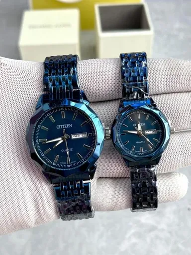 Citizen Classic Couple Eco-Drive Stainless Steel Analog Watch Set for Men & Women with Sapphire Crystal Premium Matching Pair Watches thumbnail 2