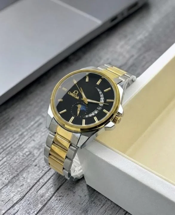Omega Men’s Stainless Steel Gold Two Tone Luxury Analog Watch with Date Display Sapphire Glass Waterproof Premium Dress Wrist Watch for Men image 1