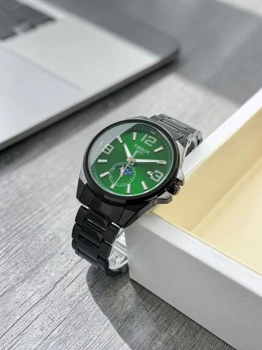 Omega Men’s Stainless Steel Green Dial Analog Luxury Watch for Men with Silver Strap Premium Business Casual Waterproof Designer Wrist Watch image 1