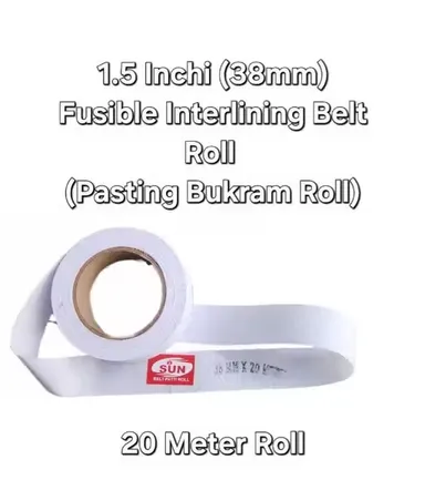 1.5 Inch Bukram Roll 20 Meter Cotton Stiffening Tape for Tailoring Sewing Garment Collar Cuff Belt Waistband Craft Embroidery Interfacing Roll Pack of 1 thumbnail 1