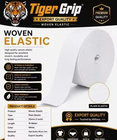 25mm (1 Inch) Elastic Band Roll 15 Meter Export Quality Heavy Duty Stretch Elastic Tape for Sewing Tailoring Garment Waistband Craft DIY Knitting Textile and Apparel Use thumbnail 1