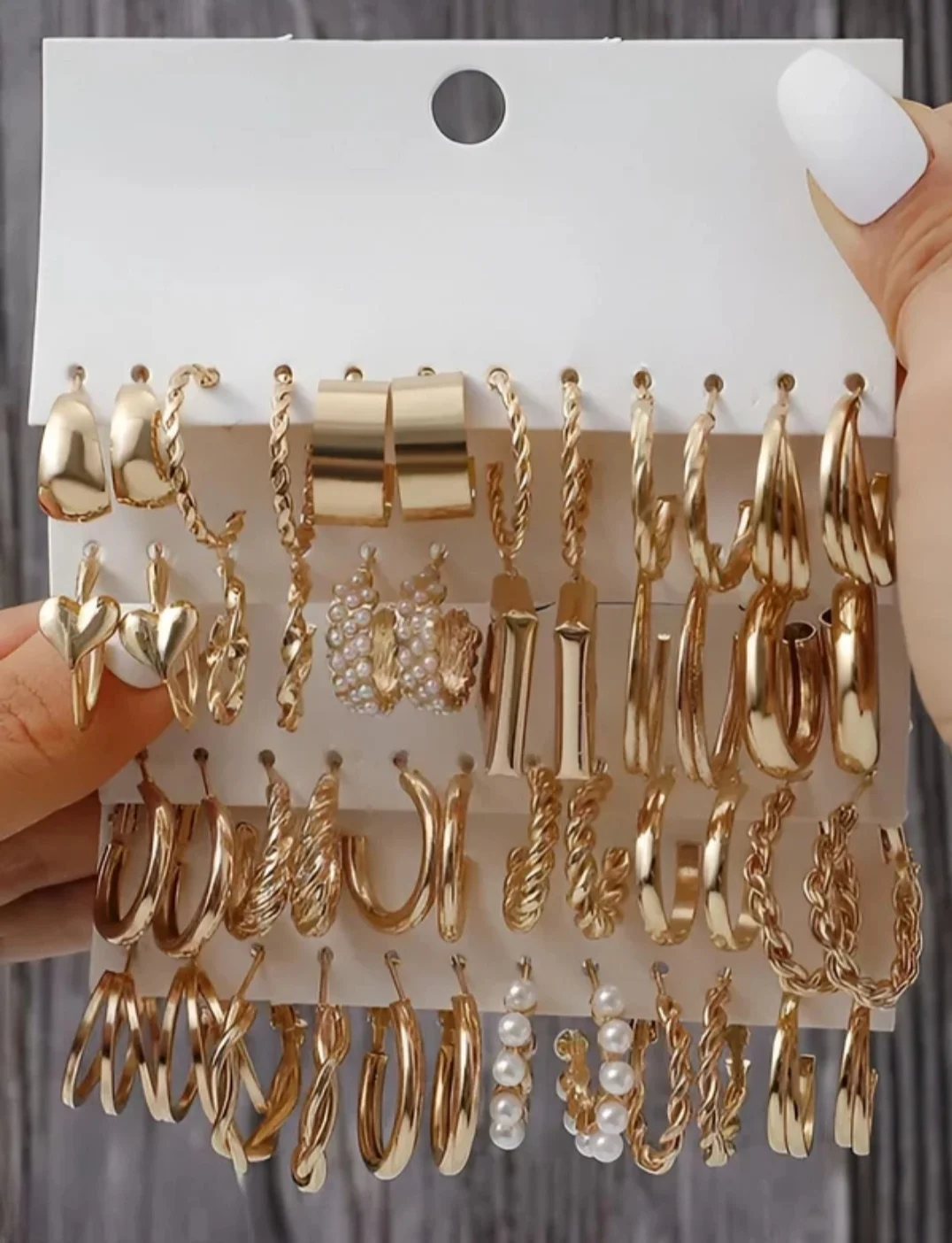 Korean Style Gold Hoop Earrings Set for Women & Girls | Chunky Twisted Heart Pearl Huggie Hoop Earrings | Trendy Gold Plated Fashion Jewellery Collection Combo Pack image 3