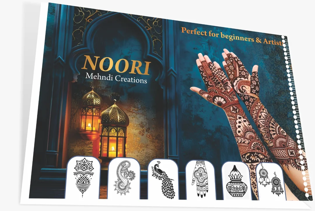 Noori Creation Reusable Mehndi Practice Book for Beginners & Professionals | Step-by-Step Henna Learning Workbook with Arabic Bridal Traditional Floral Design Patterns | Washable Mehndi Training Book for Hand Cone Practice Art Learning Guide image 2