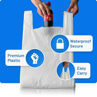 Stylish White Compostable Cornstarch Grocery Carry Bags 10x14 Inch | 100 Pcs Eco-Friendly Biodegradable Plastic-Free Carry Bags for Daily Use thumbnail 2