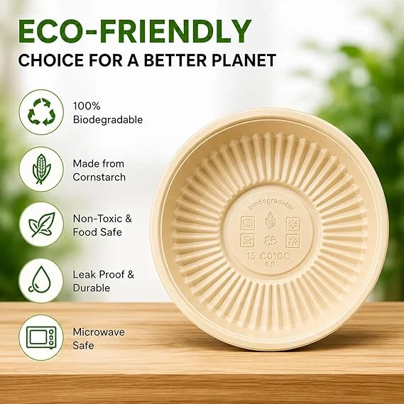 Eco-Friendly Cornstarch Disposable Bowls 190 ml Pack of 25 Biodegradable Compostable Leak Proof Microwave Safe Plastic Free Small Bowls for Soup Curry Dessert Party Catering Use 4 Inch Eco Tableware image 2