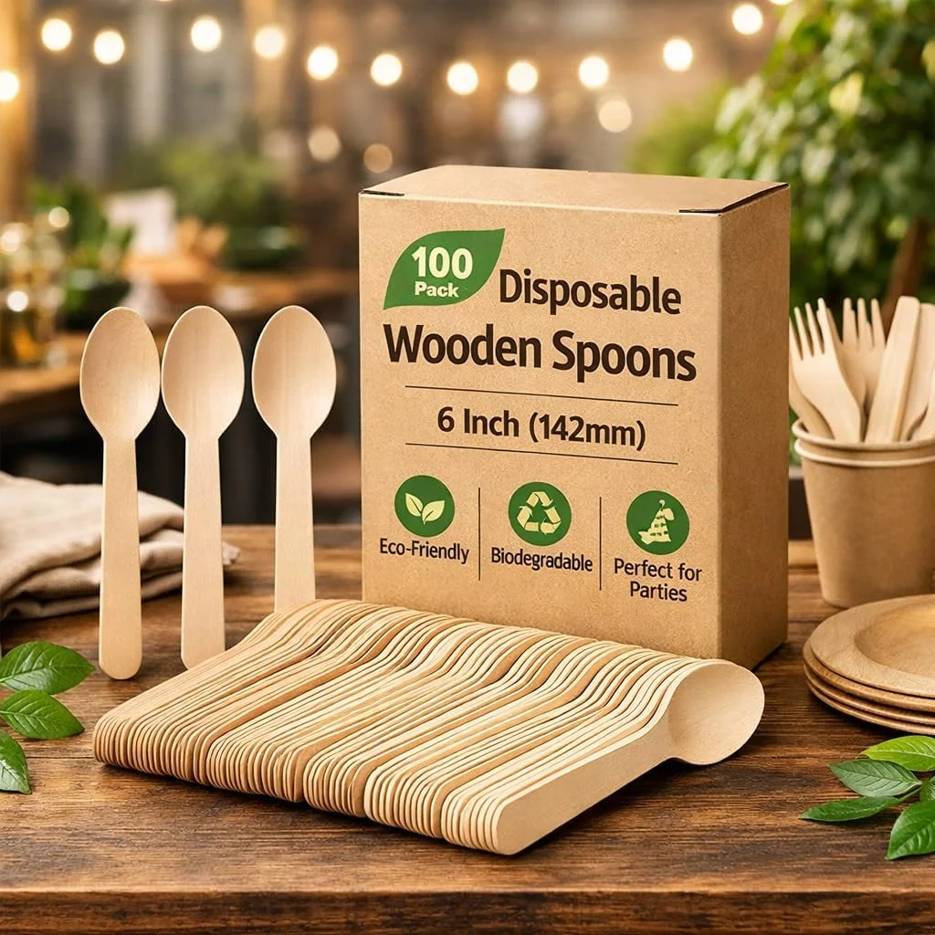 Spoons 6 Inch (142mm) | Pack of 100 | Eco-Friendly Biodegradable Cutlery for Party, Catering & Daily Use image 4