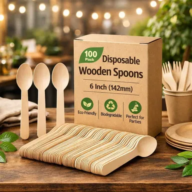 Spoons 6 Inch (142mm) | Pack of 100 | Eco-Friendly Biodegradable Cutlery for Party, Catering & Daily Use thumbnail 3