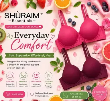 Women's Lightly Padded Non-Wired T-Shirt Bra Combo Pack of 2 (Rani & Maroon) Rani & Maroon Bra 30B thumbnail 0