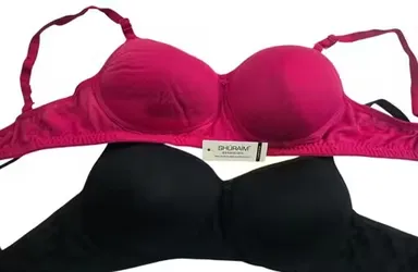 Women's Lightly Padded Non-Wired T-Shirt Bra Combo Pack of 2 (Rani & Maroon) Pink & Black 28B thumbnail 0