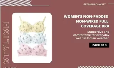 Beautiful Print Cotton Bra Combo Pack of 3 Beautiful Print Cotton Bra 36B thumbnail 3