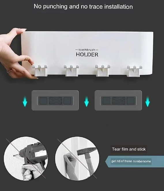 Kozykit Trends Wall Mounted Toothbrush Holder for Bathroom with 4 Mouthwash Cups | BPA-Free Dustproof Bathroom Organizer Rack | Multi-Compartment Toothpaste & Brush Storage Stand | No-Drill Family Bathroom Accessories Holder for Home image 4