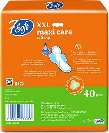 7 Soft Maxi Care Cottony XXL 320mm Sanitary Pads with Wings | High Absorbency Day & Night Comfort Fit | Women Hygiene Product Pack of 7 thumbnail 4