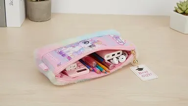 Unicorn Soft Fur Cotton Pencil Pouch for Girls Pink Multipurpose Zipper Pencil Case Cute Stationery Storage Bag Travel Makeup Organizer School Supplies Gift Pouch for Kids Teen Girls Pack of 1 thumbnail 4