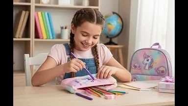 Unicorn Soft Fur Cotton Pencil Pouch for Girls Pink Multipurpose Zipper Pencil Case Cute Stationery Storage Bag Travel Makeup Organizer School Supplies Gift Pouch for Kids Teen Girls Pack of 1 thumbnail 2