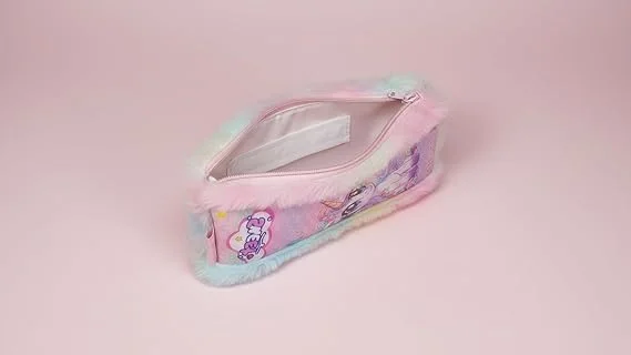 Unicorn Soft Fur Cotton Pencil Pouch for Girls Pink Multipurpose Zipper Pencil Case Cute Stationery Storage Bag Travel Makeup Organizer School Supplies Gift Pouch for Kids Teen Girls Pack of 1 image 4