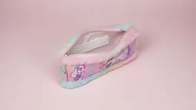 Unicorn Soft Fur Cotton Pencil Pouch for Girls Pink Multipurpose Zipper Pencil Case Cute Stationery Storage Bag Travel Makeup Organizer School Supplies Gift Pouch for Kids Teen Girls Pack of 1 thumbnail 3