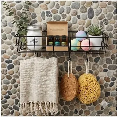 Self Adhesive Bathroom Shelf for Wall Pack of 2 Black Bathroom Organiser Without Drill Rust Resistant Wall Mounted Bathroom Rack for Shampoo Soap Toiletries Kitchen Storage Shelf Corner Bathroom Accessories Home Organisation thumbnail 3