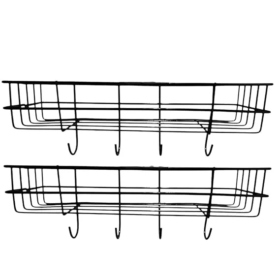 Self Adhesive Bathroom Shelf for Wall Pack of 2 Black Bathroom Organiser Without Drill Rust Resistant Wall Mounted Bathroom Rack for Shampoo Soap Toiletries Kitchen Storage Shelf Corner Bathroom Accessories Home Organisation image 2