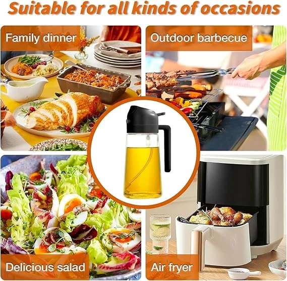 Misamo Enterprise Glass Oil Sprayer and Dispenser Bottle 500ml 2-in-1 Kitchen Oil Spray Bottle for Cooking Baking Air Fryer BBQ Salad Dressing Olive Oil Vinegar Dispenser Leakproof Black image 4