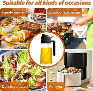 Misamo Enterprise Glass Oil Sprayer and Dispenser Bottle 500ml 2-in-1 Kitchen Oil Spray Bottle for Cooking Baking Air Fryer BBQ Salad Dressing Olive Oil Vinegar Dispenser Leakproof Black thumbnail 3