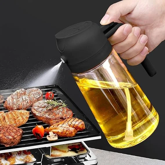 Misamo Enterprise Glass Oil Sprayer and Dispenser Bottle 500ml 2-in-1 Kitchen Oil Spray Bottle for Cooking Baking Air Fryer BBQ Salad Dressing Olive Oil Vinegar Dispenser Leakproof Black image 2