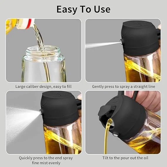 Misamo Enterprise Glass Oil Sprayer and Dispenser Bottle 500ml 2-in-1 Kitchen Oil Spray Bottle for Cooking Baking Air Fryer BBQ Salad Dressing Olive Oil Vinegar Dispenser Leakproof Black image 3