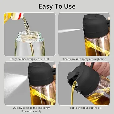 Misamo Enterprise Glass Oil Sprayer and Dispenser Bottle 500ml 2-in-1 Kitchen Oil Spray Bottle for Cooking Baking Air Fryer BBQ Salad Dressing Olive Oil Vinegar Dispenser Leakproof Black thumbnail 2