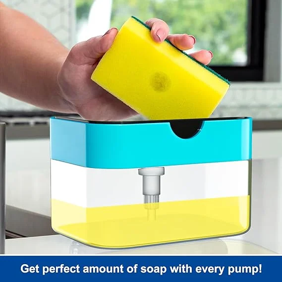 SWAPKART 2 in 1 Soap Dispenser with Sponge Holder 400ml Liquid Soap Pump Dispenser for Kitchen Sink Bathroom Countertop Dishwasher Liquid Holder Multi Colour Refillable Soap Container image 3