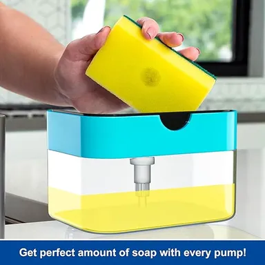 SWAPKART 2 in 1 Soap Dispenser with Sponge Holder 400ml Liquid Soap Pump Dispenser for Kitchen Sink Bathroom Countertop Dishwasher Liquid Holder Multi Colour Refillable Soap Container thumbnail 2
