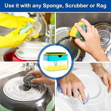 SWAPKART 2 in 1 Soap Dispenser with Sponge Holder 400ml Liquid Soap Pump Dispenser for Kitchen Sink Bathroom Countertop Dishwasher Liquid Holder Multi Colour Refillable Soap Container thumbnail 3