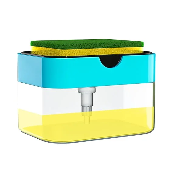 SWAPKART 2 in 1 Soap Dispenser with Sponge Holder 400ml Liquid Soap Pump Dispenser for Kitchen Sink Bathroom Countertop Dishwasher Liquid Holder Multi Colour Refillable Soap Container image 1