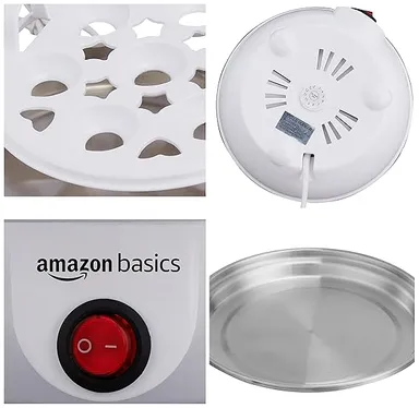 Amazon Basics 350W Electric Egg Boiler Cooker 7 Eggs Capacity Automatic 3 Mode Soft Medium Hard Boiling Stainless Steel Plate Overheat Protection Kitchen Appliance White Plastic Body thumbnail 3