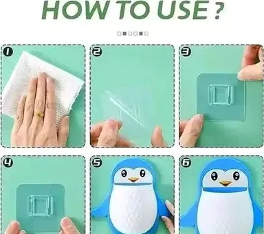 Penguin Wall Mounted Toothbrush & Makeup Organizer (Pack of 2) | Cute Blue & Black Plastic Bathroom Holder | Adhesive Multi-Purpose Storage for Kids & Vanity Use thumbnail 2