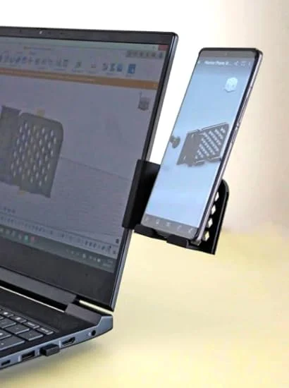 3D Printed Adjustable Black Smartphone Monitor & Laptop Screen Phone Holder Stand Clip Mount for Hands-Free Viewing, Video Calls & Productivity Setup image 2