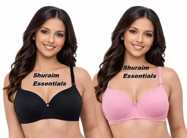 Women Lightly Padded Non Wired T-Shirt Bra Combo Pack of 2 (Pink & Black) Women Bra 28B Pink Black Combo Pack of 2 34B thumbnail 0