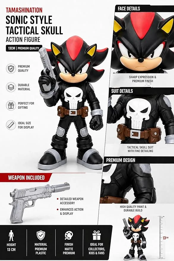 Speed Hero Tactical Skull 3D Printed Action Figure Special Edition Black with Gold Weapon 13 cm Fan Art Collectible Display Model Gamer Desk Decor Premium Toy Figure for Collectors Anime Action Figure Gift image 1