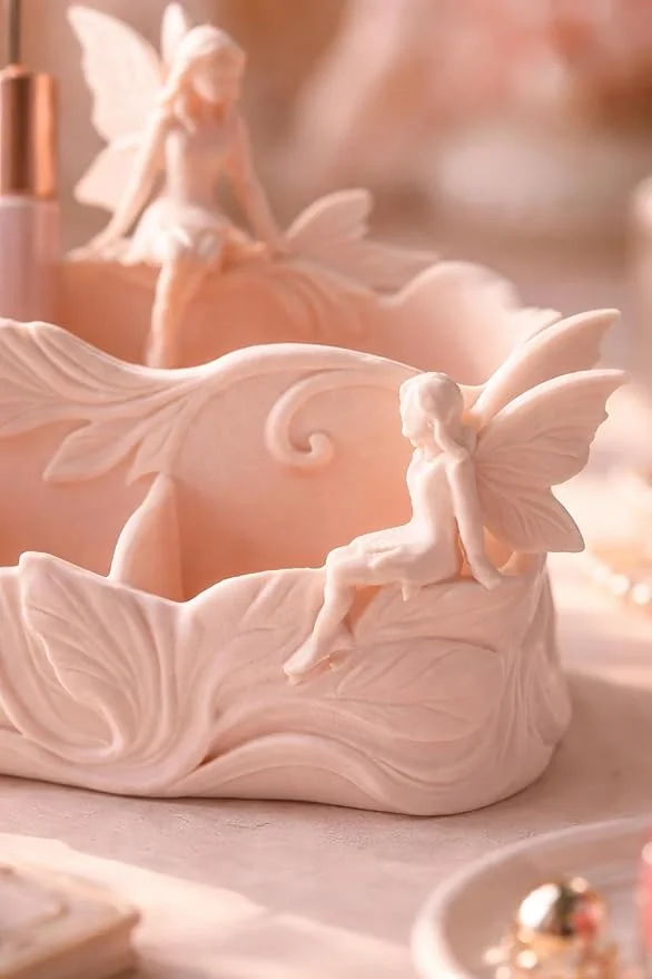 Whimsical Fairy Desk Organiser 3D Printed Multi-Compartment Storage Caddy Fantasy Theme Desktop Organizer Pen Holder Makeup Brush Stand Stationery Storage Container Home Office Desk Decor image 3