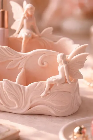 Whimsical Fairy Desk Organiser 3D Printed Multi-Compartment Storage Caddy Fantasy Theme Desktop Organizer Pen Holder Makeup Brush Stand Stationery Storage Container Home Office Desk Decor thumbnail 2