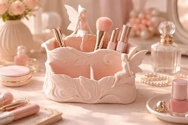 Whimsical Fairy Desk Organiser 3D Printed Multi-Compartment Storage Caddy Fantasy Theme Desktop Organizer Pen Holder Makeup Brush Stand Stationery Storage Container Home Office Desk Decor thumbnail 1