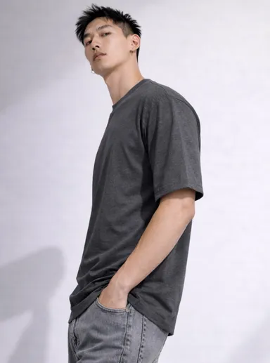 Men's Casual Plain Black Short Sleeve Tee | Relaxed Fit Streetwear Crewneck Top Grey XXL thumbnail 2