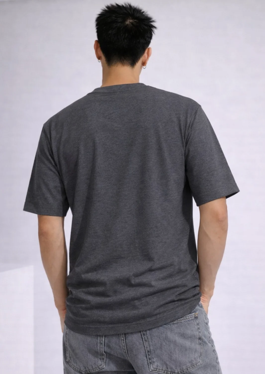 Men's Casual Plain Black Short Sleeve Tee | Relaxed Fit Streetwear Crewneck Top Grey XXL image 2