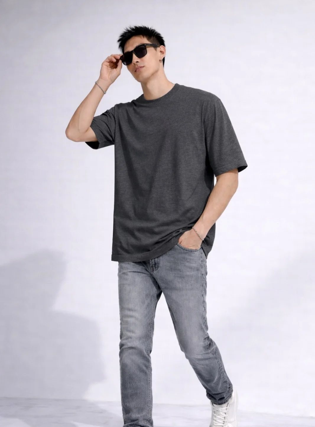 Men's Casual Plain Black Short Sleeve Tee | Relaxed Fit Streetwear Crewneck Top Grey 3XL image 4