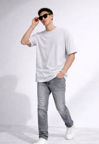 Men T-Shirt, Grey Melange T-Shirt, Oversized T-Shirt, Cotton T-Shirt, Round Neck T-Shirt, Casual Wear, Men's Fashion, Half Sleeve T-Shirt Grey Melange S thumbnail 2