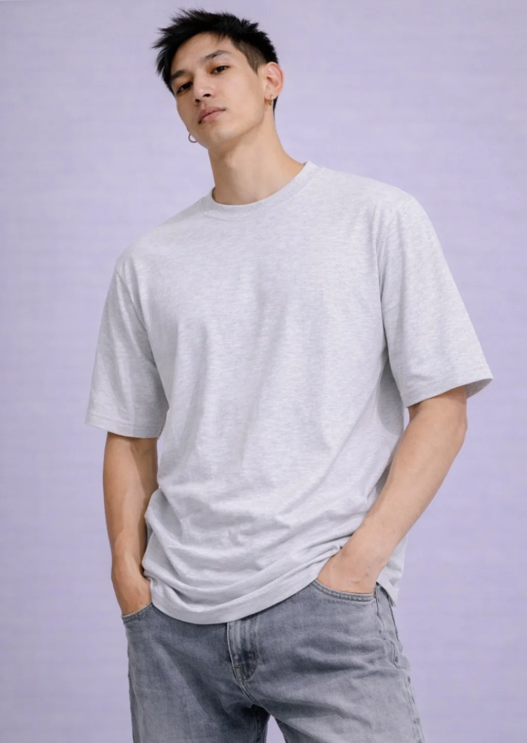 Men T-Shirt, Grey Melange T-Shirt, Oversized T-Shirt, Cotton T-Shirt, Round Neck T-Shirt, Casual Wear, Men's Fashion, Half Sleeve T-Shirt Grey Melange S image 4