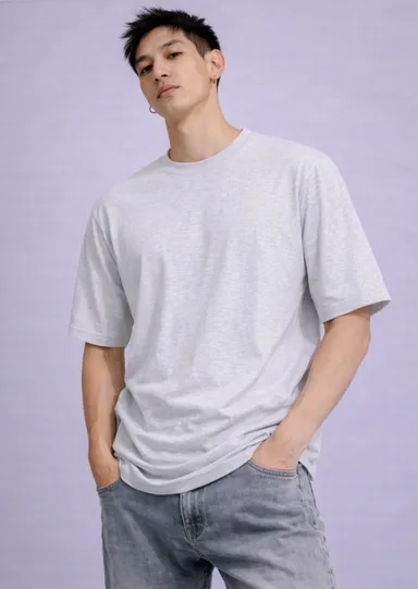 Men T-Shirt, Grey Melange T-Shirt, Oversized T-Shirt, Cotton T-Shirt, Round Neck T-Shirt, Casual Wear, Men's Fashion, Half Sleeve T-Shirt Grey Melange L thumbnail 0
