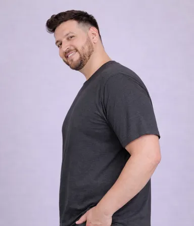 Plus Size Men Charcoal Grey Solid Round Neck Cotton T-Shirt Charcoal Grey  L thumbnail 2