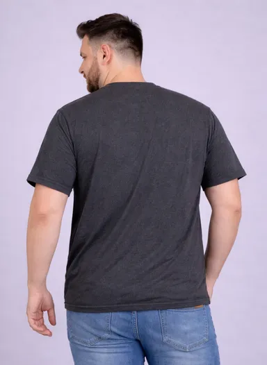 Plus Size Men Charcoal Grey Solid Round Neck Cotton T-Shirt Charcoal Grey  3XL thumbnail 1