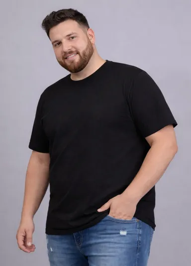 Plus Size Men Charcoal Grey Solid Round Neck Cotton T-Shirt Charcoal Grey  3XL thumbnail 0